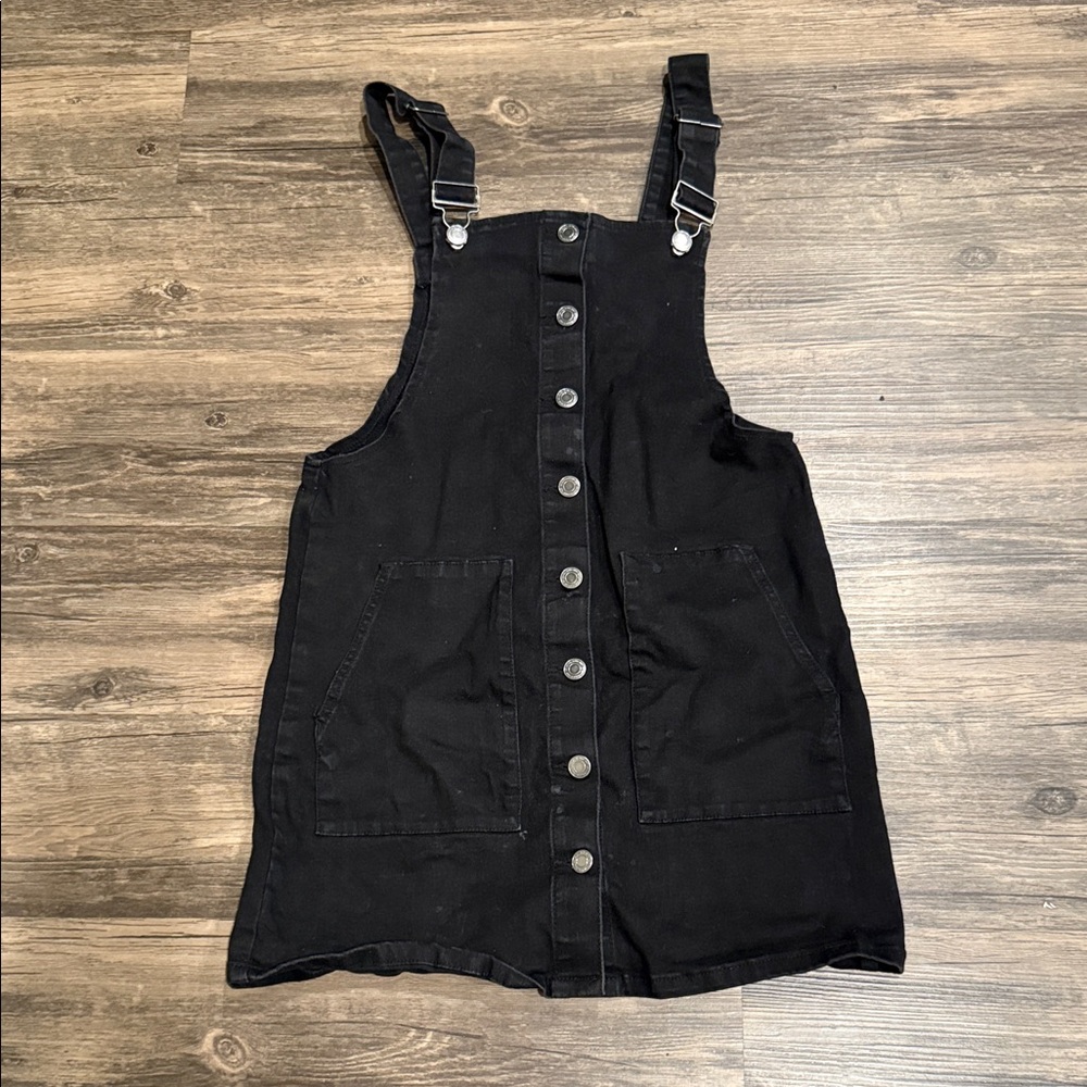 Black Button-Front Pinafore Dress